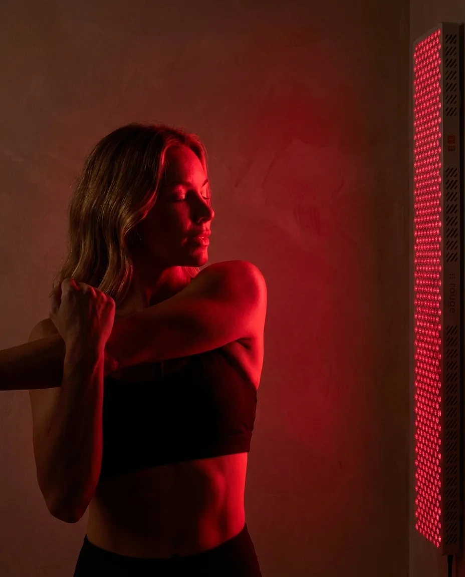 Femme dans la zone lumière rouge